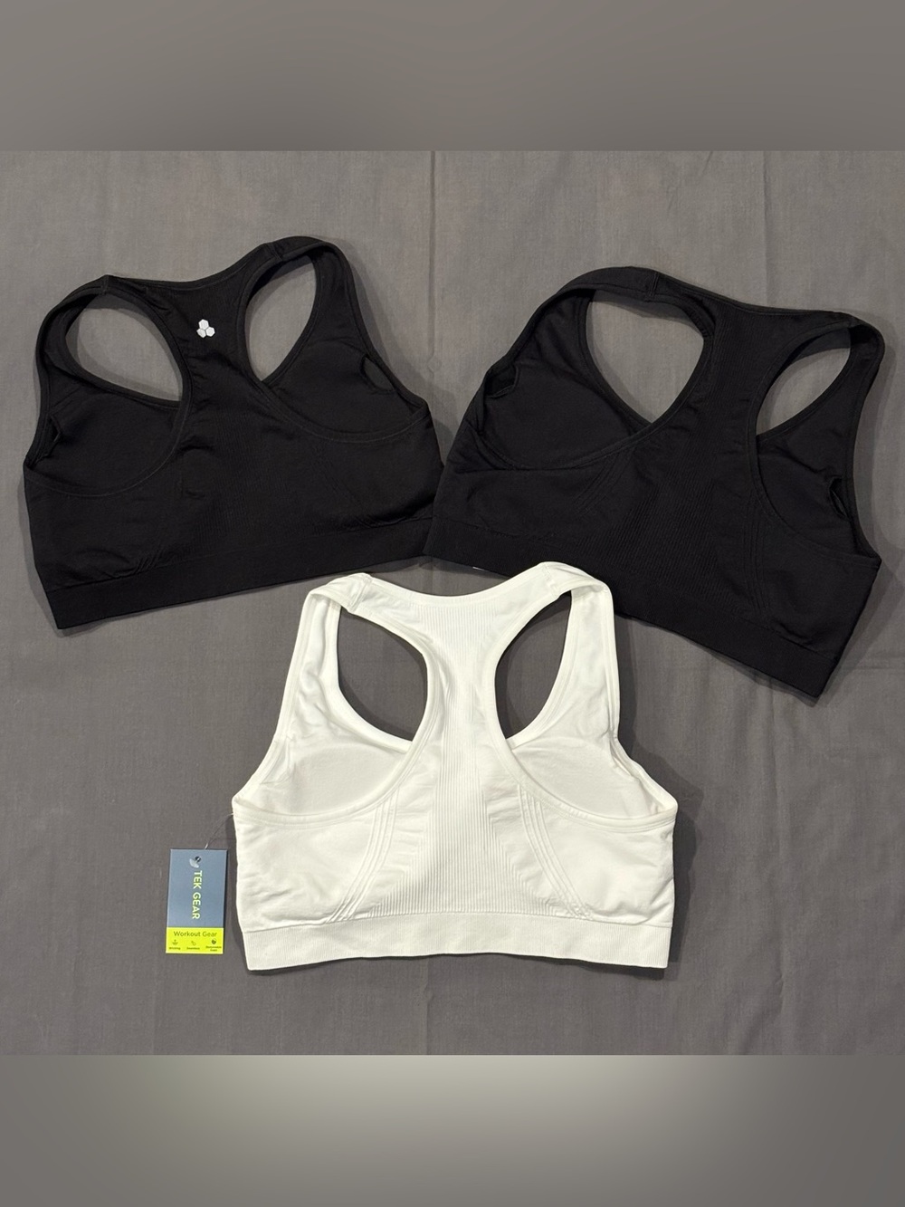 Tek Gear Lot of 3 Seamless Racerback Sports Bras Size Large Low Impact Padded - Picture 2 of 8